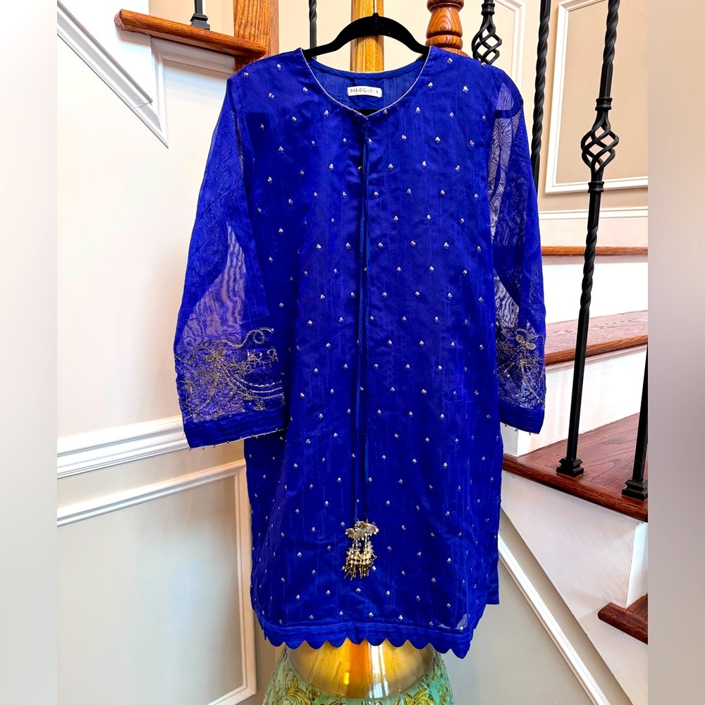 Cotton net 2 pieces Blue embroidered indiannpakistani outfit